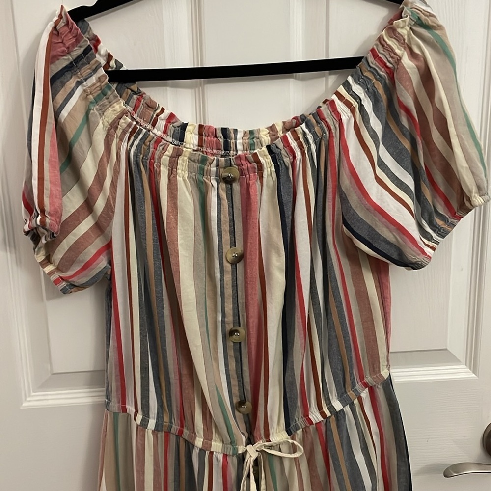 Striped High-Low Midi Short-Sleeve Dress